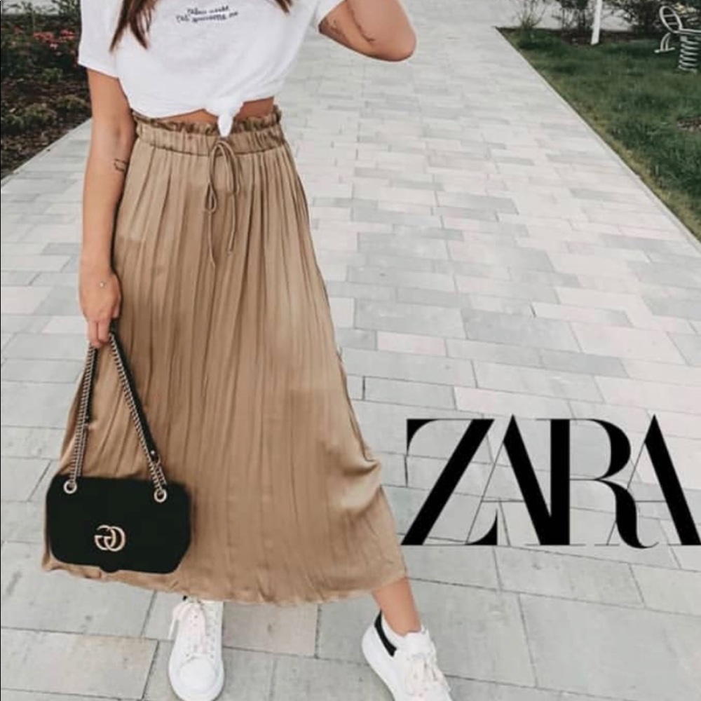 Zara satin pleated midi maxi skirt